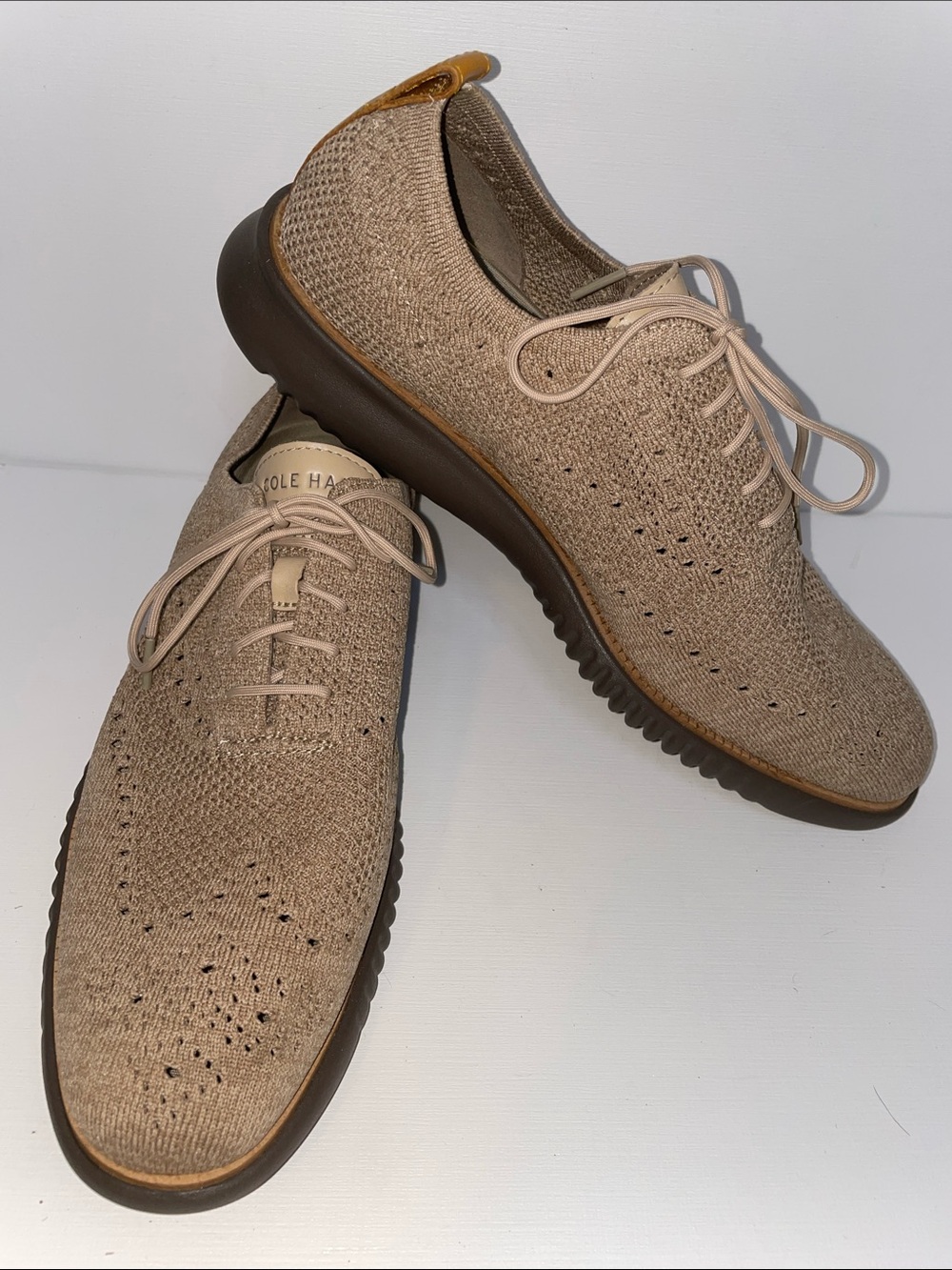 EUC Cole Haan Men's Knit Zero Gravity Wingtip Oxfords in Tan - Sz 12